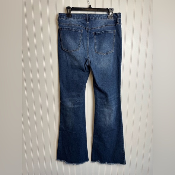 Indigo Rising Dark Wash Raw Hem Flare Jeans P22 - Picture 2 of 5